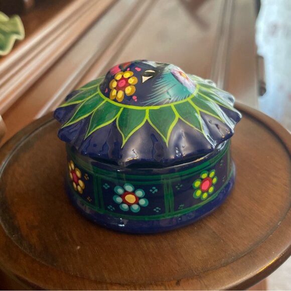 Mexican Folk Art Sun Face Terra Cotta Trinket Box - Small - Picture 5 of 11